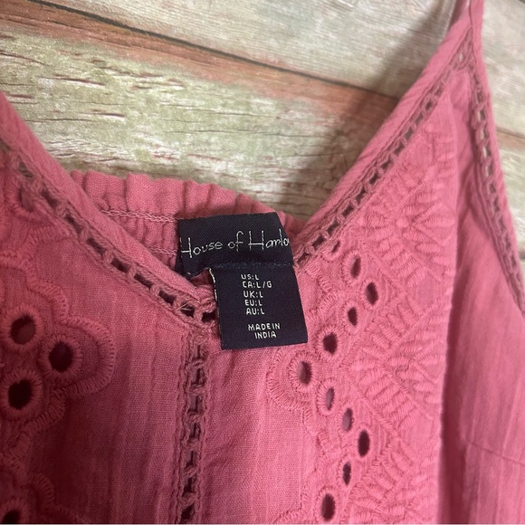 House of Harlow 1960 Dress Sz L Coral Mauve Salmon Eyelet Embroidered Boho Mini - Picture 2 of 10